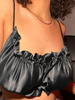 Tops Femmes Taille Haute en Soie Synthétique avec Bretelles à Col Décolleté Unicolore Sexy à Lacets