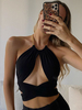 Tops Gilets avec Bretelles en Métales Femmes Courtes à Col Rond Taille Haute Coupe Cintrée Ouvert Sur Devant Unicolore Tops Sexy