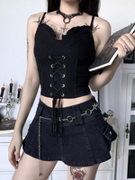 Tops gothiques noirs Spaghetti Lace Up Tops rétro en polyester