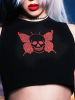 Tops Gothiques Piping Noir Sans Manches Hip Hop Polyester Imprimé Camis