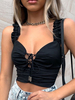 Tops Sexy Courts avec Bretelles à Col Décolleté en V à Lacets Unicolore avec Plis avec Dos Nu