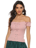 Tops Sexy Courts en Mailles avec Epaules Nues avec Manches Courtes Volantes Décors à Lacets avec Noeud Unicolore