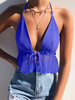 Tops Sexy Courts Femmes avec Bretelles à Col Décolleté en V à Lacets Bas Evasée Unicolore Tops Sexy Courts