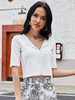 Tops Sexy Femme Taille Haute à Col Revers avec Manches Courtes avec Boutons Unicolore Tops Sexy