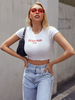 Tops Sexy Femmes Etés Taille Haute Moulants T-shirt Imprimés à Col Rond avec Manches Courtes Bicolores Tops Etés Sexy