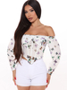Tops Sexy Femmes Taille Haute Imprimés les Fleurs avec Manches Longues avec Epaules Dénudées Coupe Cintrée