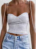 Tops Sexy Imprimés Pois avec Bretelles à Laccets à Col Décolleté en V Taille Haute Bicolores Tops Sexy Eté