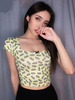 Tops Sexy Imprimés Taille Haute Femme à Col Carré avec Manches Courtes Moulants Bicolores Tops Sexy