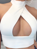 Tops Sexy Taille Haute Femme à Col Rond à Lacets Croisés Ouvert Sur Devant avec Dos Nu Unicolore Sexy
