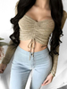 Tops Sexy Tailles Hautes Femmes Elastique à Col Décolleté en V avec Manches Longues à Lacets Unicolore Tops Sexy Etés