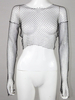 Tops Sexy Transparents Femmes en Dentelles à Col Rond avec Manches Longues Taille Haute Unicolore en Résille