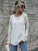 Tops T-shirt Femmes Courts à Col Rond avec Manches Longues Imprimés Bicolores