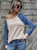Tops T-shirt Femmes Courts à Manches Longues avec Epaules Nues Bicolores