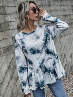 Tops T-shirt Femmes Courts à Manches Longues Imprimés Bas Evasée Bicolores