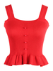 Tops T-shirts Camisoles avec Bretelles Gilets en Maille Moulants à Col Carré sans Manches Décors avec Boutons avec Volants Unicolore