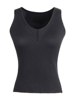 Tops T-shirts Camisoles avec Bretelles Gilets en Maille Moulants à Col Rond sans Manches Unicolore
