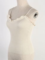 Tops T-shirts Camisoles avec Bretelles Gilets en Maille Moulants à Col U avec Volants sans Manches Unicolore
