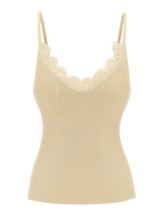 Tops T-shirts Camisoles avec Bretelles Gilets en Maille Moulants en Dentelles à Col V sans Manches Unicolore
