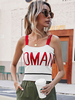Tops T-shirts Camisoles avec Bretelles Gilets en Maille Moulants Imprimés à Col Carré sans Manches Bicolores