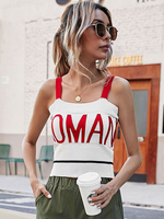 Tops T-shirts Camisoles avec Bretelles Gilets en Maille Moulants Imprimés à Col Carré sans Manches Bicolores