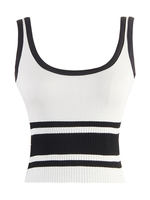 Tops T-shirts Camisoles avec Bretelles Gilets en Maille Moulants Imprimés à Col U sans Manches Bicolores