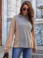 Tops T-shirts Courts Décontractés Femmes à Col Rond avec Manches Longues Cousu Bicolores