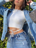 Tops T-shirts Courts Femmes avec Manches Courtes Coupe Cintrée à Lacets avec Col Rond Unicolore Sexy