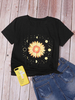 Tops T-shirts Courts Femmes Imprimé à Col Rond avec Manches Courtes Bicolores Tops T-shirts Courts