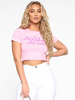 Tops T-shirts Courts Femmes Imprimé les Mots avec Manches Courtes Moulants à Col Rond Bicolores Sexy