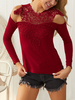 Tops T-shirts Courts Femmes Moulants à Col Rond Cousu avec Dentelles avec Manches Longues avec Epaules Nues Unicolore