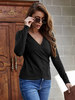 Tops T-shirts Courts Moulants Femmes à Col V avec Manches Longues Unicolore