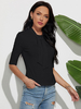 Tops T-shirts Femmes à Col Montant à Lacets avec Noeud avec Manches Mi-longues Unicolore