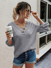Tops T-shirts Femmes avec Manches Longues à Col V Décors avec Boutons Unicolore Tops T-shirts