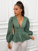 Tops T-shirts Femmes Courts à Col Décolleté en V avec Manches Longues Amples Coupe Cintrée Bas Evasée Unicolore