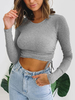 Tops T-shirts Femmes Courts à Col Rond avec Manches Courtes Coupe Cintrée à Lacets Unicolore Sexy