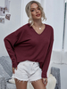 Tops T-shirts Femmes Courts à Col V avec Manches Longues en Mailles Unicolore
