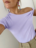 Tops T-shirts Femmes Courts avec Manche Courte Moulants avec Epaule Dénudée Unicolore Sexy
