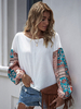 Tops T-shirts Femmes Courts Imprimés à Col Rond avec Manches Longues Amples Décontractés Multicolores