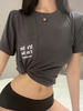 Tops T-shirts Femmes Impirmés les Mots Courts avec Manches Courtes à Col Rond Bicolores en Cotons