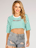 Tops T-shirts Femmes Imprimés les Rayures Décontractés à Col Rond avec Manches Mi-longues Bicolores Sexy