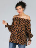 Tops T-shirts Femmes Imprimés Léopard Décontractés avec Epaules Nues avec Manches Longues Amples