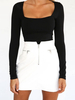 Tops T-shirts Femmes Taille Haute Moulants à Col Carré avec Manches Longues Unicolore Sexy