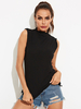 Tops T-shirts Gilets Courts Femmes à Col Montant Sans Manches Unicolore Moulants