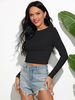 Tops T-shirts Moulants Femmes Taille Haute à Col Rond avec Manches Longues Unicolore