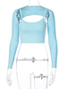 Tops T-shirts Tailles Hautes Moulants avec Bretelles Femmes à Col Rond avec Manches Longues à Col Décolleté en U Unicolore Sexy