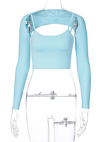 Tops T-shirts Tailles Hautes Moulants avec Bretelles Femmes à Col Rond avec Manches Longues à Col Décolleté en U Unicolore Sexy