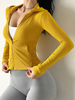Tops Yoga Vêtements Yoga Femmes à Capuche Veste Taille Haute avec Manches Longues Elastique Unicolore Sexy Haut de Yoga