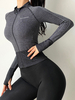 Tops Yoga Vêtements Yoga Femmes Vests Taille Haute Elastique avec Manches Longues à Col Montant Imprimés Bicolores à Zip
