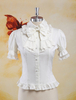 Toussaint Cospaly Costume Lolita douce blanc Blouse manches courtes dentelle garniture arcs volants Déguisements Halloween
