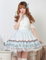Toussaint Cospaly Costume Lolita douce Jupe bleue claire courte imprimé coeur avec dentelle Déguisements Halloween